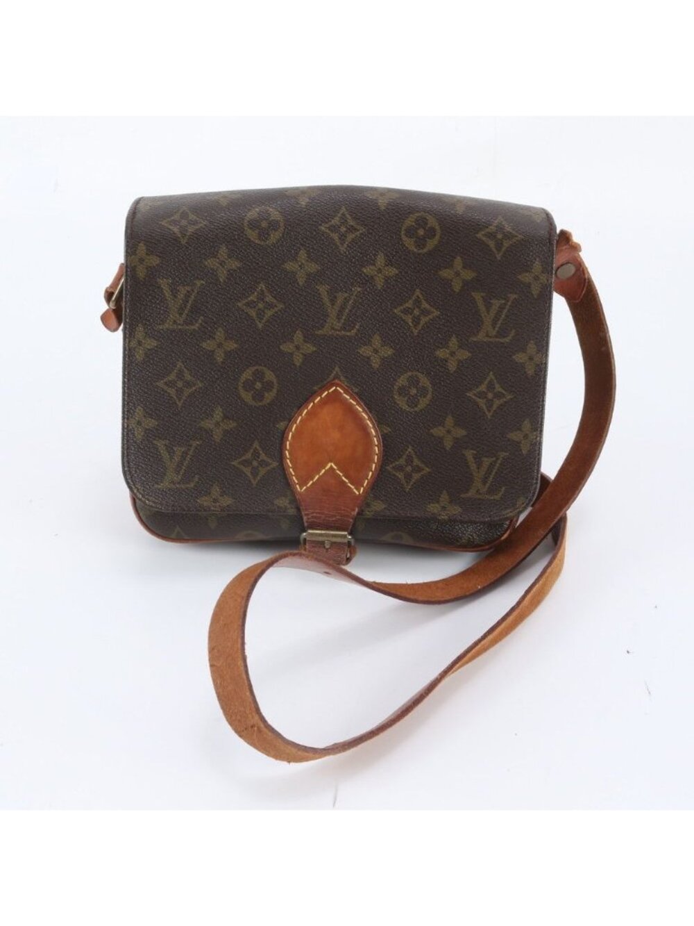 Louis Vuitton Monogram Cartouchiere MM Leather Shoulder Bag Crossbody Hand